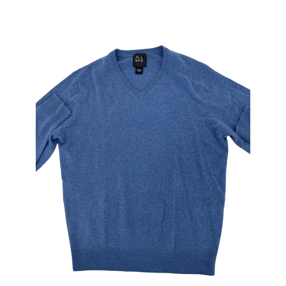 Jos. A. Bank Traveler cashmere sweater Mens Medium Blue V-Neck Traveler Luxury